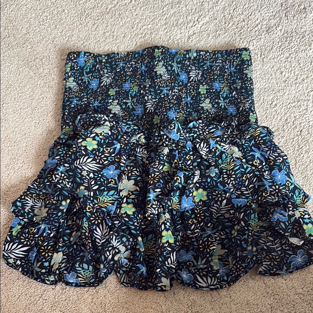 Girls (M-10) KidPix Floral Smocked Waist Tiered Mini Skirt - Black & Blue